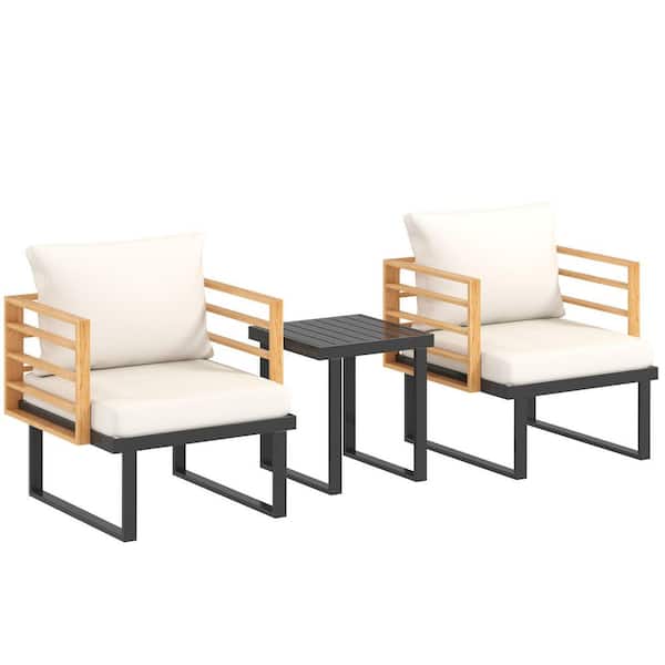 Outsunny 3-Piece Metal Outdoor Bistro Set with Cream White Cushions