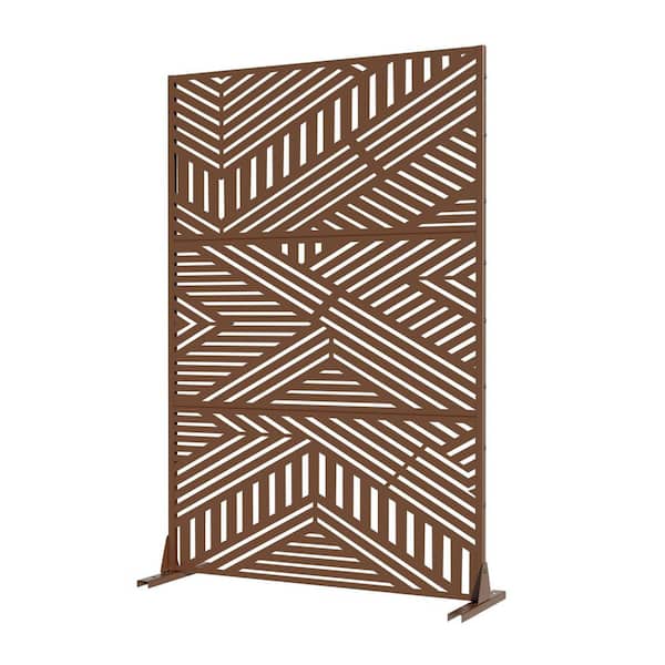 Unbranded 72 in. x 47 in. Outdoor Galvanized Metal Decorative Garden Fence in Abstract Pattern in Brown