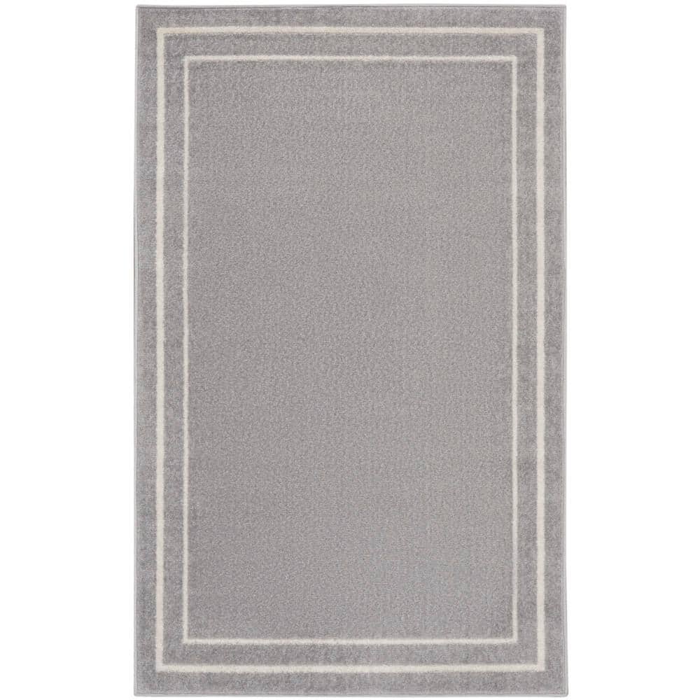 Grey and Ivory Rectangular Synthetic Indoor/Outdoor Rug
