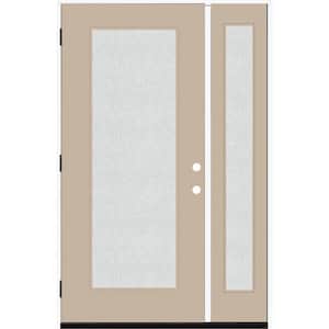 Legacy 53 in. x 80 in. Full Lite Rain Glass RHOS Primed Sandstone Finish Fiberglass Prehung Front Door with 14 in. SL