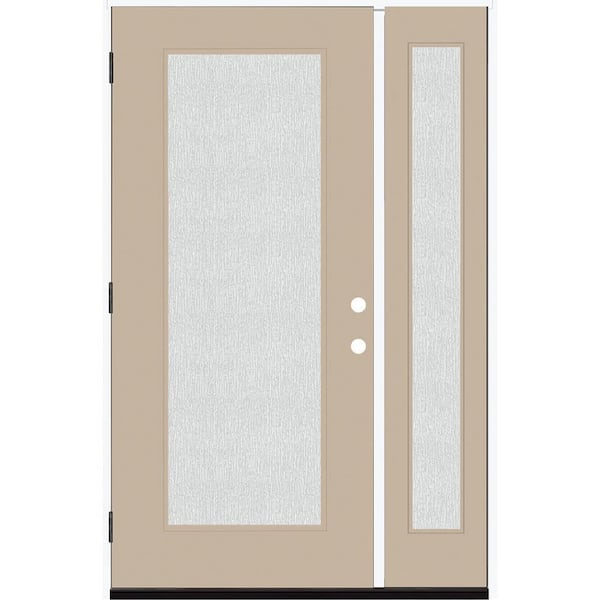 Steves & Sons Legacy 53 in. x 80 in. Full Lite Rain Glass RHOS Primed Sandstone Finish Fiberglass Prehung Front Door with 14 in. SL