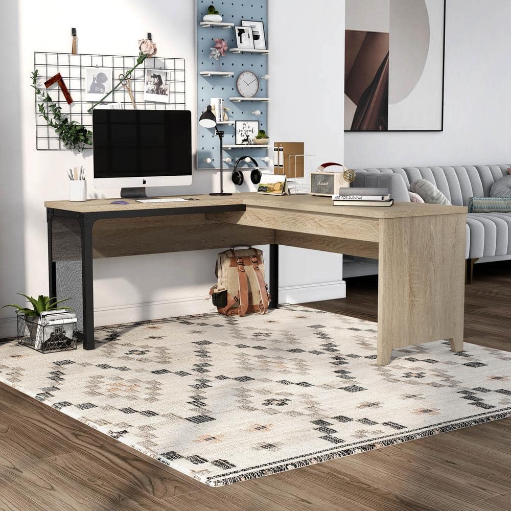 Meyers 65.08 in. Natural Oak L Shaped Desk With Lift Top Storage