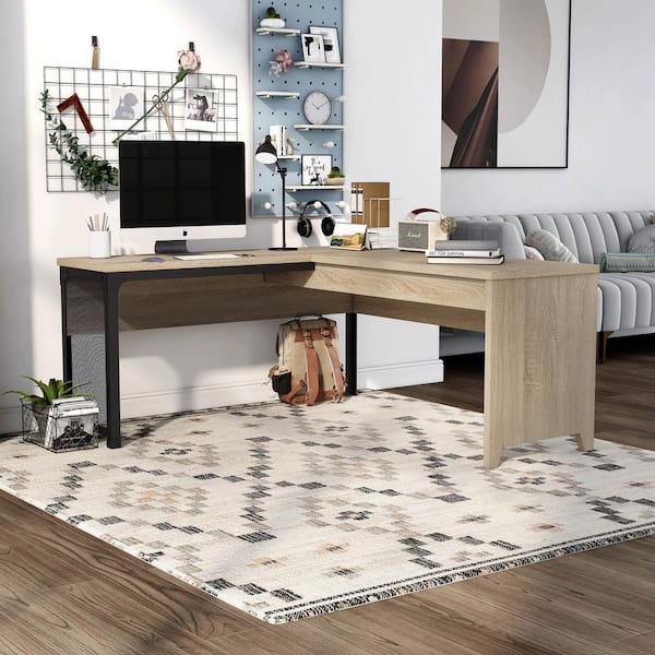 Meyers 65.08 in. Natural Oak L Shaped Desk With Lift Top Storage