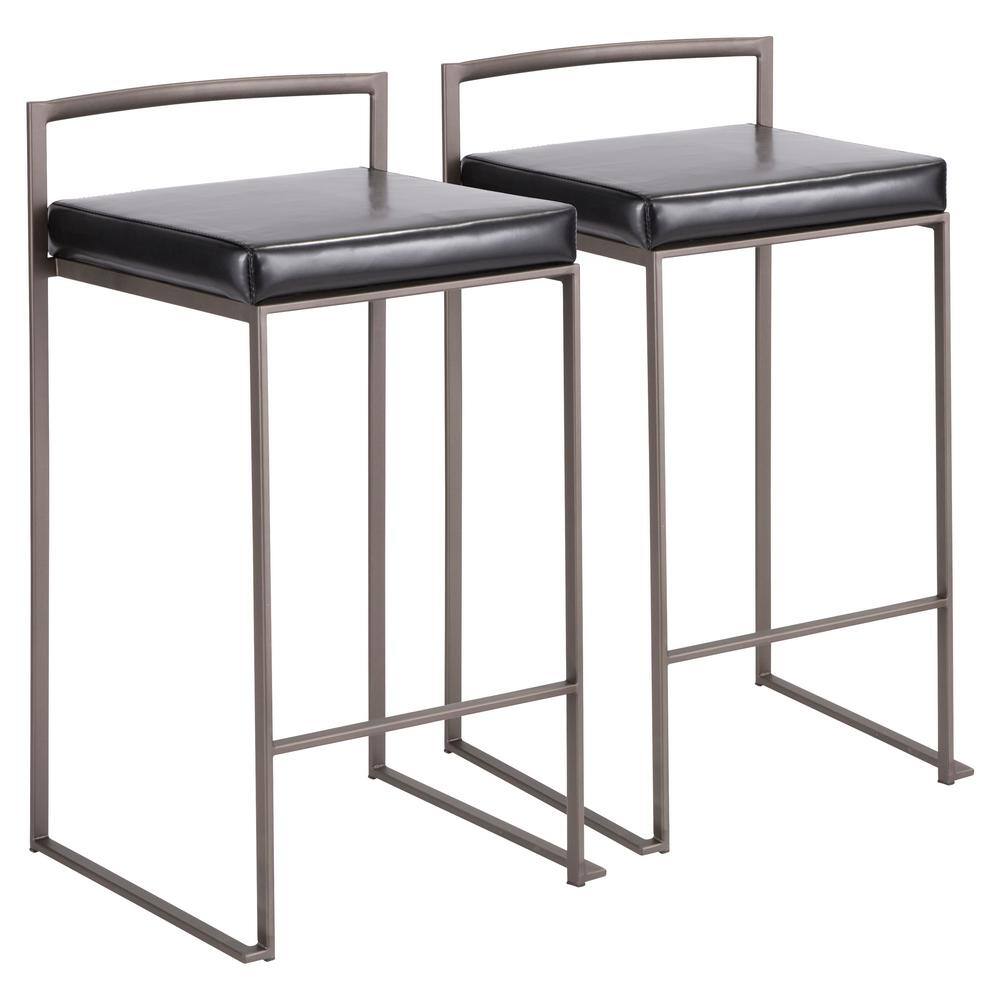 Antique 31" Stackable Counter Stool with Black Faux Leather Cushion