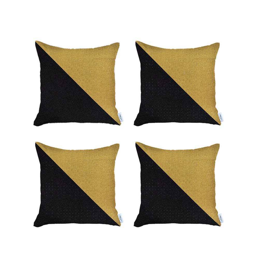 Black and Yellow Polyester Euro Throw Pillow Covers, 18" x 18"