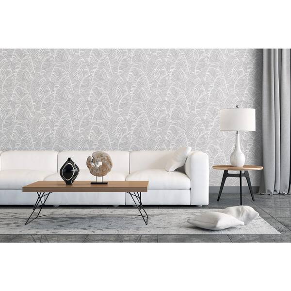 Bazaar Collection Grey/Silver Broad Leaf Design Non-Woven Non-Pasted  Wallpaper Roll (Covers 57 .) G78298 - The Home Depot