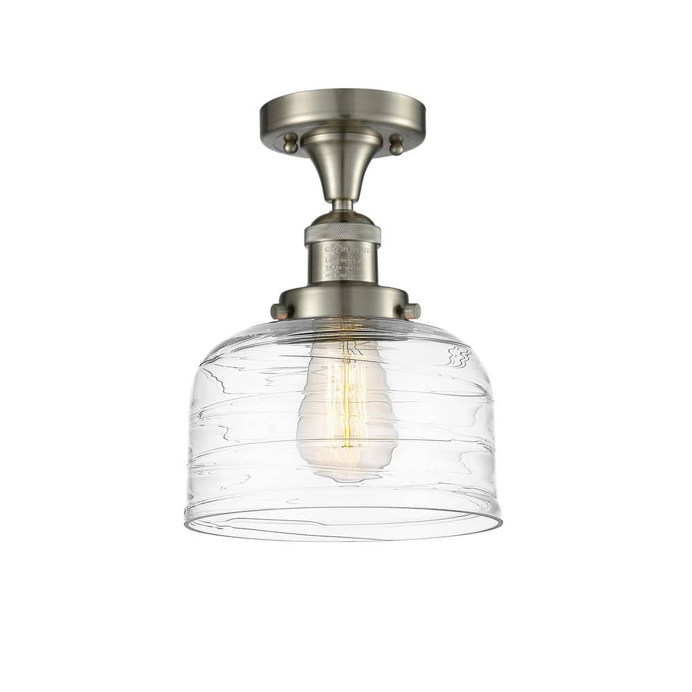 Bell 8 in. 1-Light Satin Nickel Industrial Semi-Flush Mount with Clear Glass Shade price history on PriceWatchPro