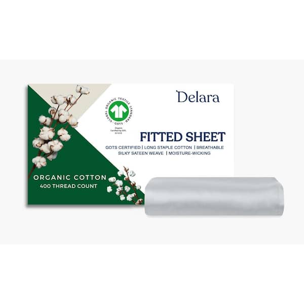 Delara 1-Piece Light Grey, Solid 100% Organic Cotton, Twin (39 in. x 75 in.), Smooth and Breathable, Super Soft, Fitted Sheet