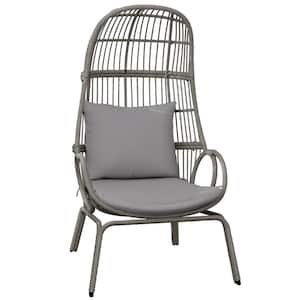 Grey Wicker Patio Outdoor Indoor Basket Narrow Cocoon Egg Chair with Grey Cushion For Patio, Balcony, Bedroom