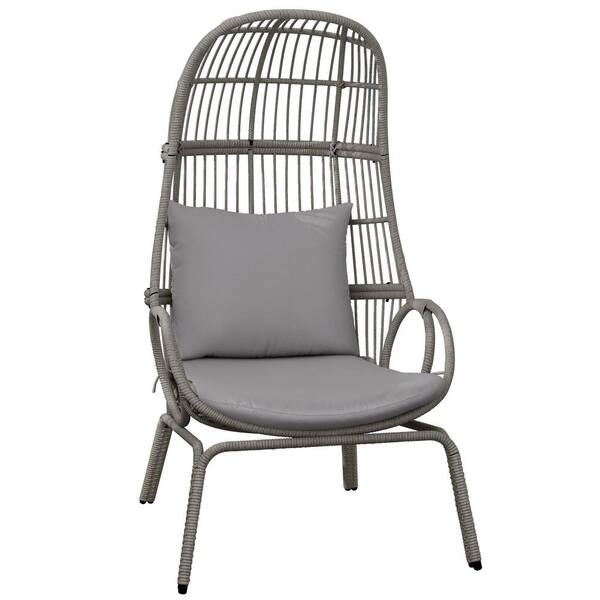 DEXTRUS Grey Wicker Patio Outdoor Indoor Basket Narrow Cocoon Egg Chair with Grey Cushion For Patio, Balcony, Bedroom