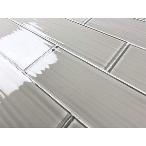 Monroe Beige Large Format Subway 4 in. x 16 in. Textured Glass Wall Tile (0.888 sq.ft./Case)