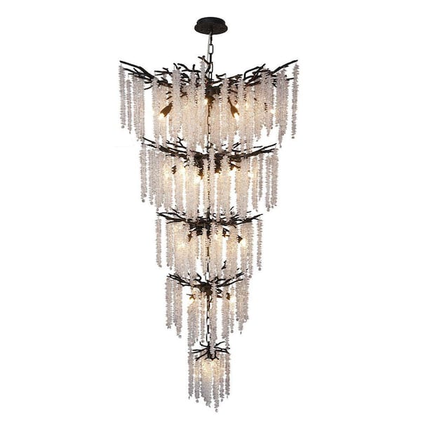 Gleam Flare 118 in. H, 28-Lights Black Luxury Crystal Chandelier, Tree Branches Chandelier for Entryway High Ceiling Chandelier