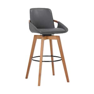 Baylor 30" Bar Height Swivel Wood Stool in Gray Faux Leather
