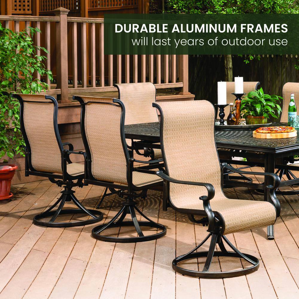 Coastal Cast Aluminum Outdoor Dining Set for 8 with Swivel Rockers