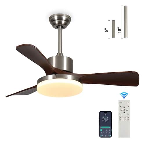 42 in. Smart Indoor Brushed Nickel Ceiling Fan with Light Dimmable LED and APP/Remote Included Lighting