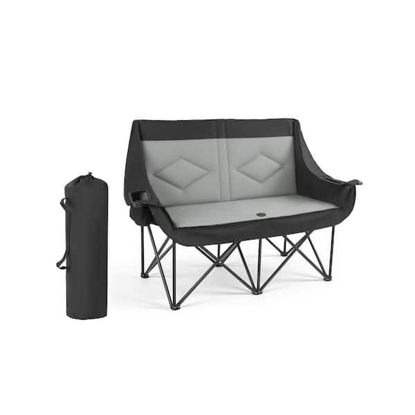 Aluminum Folding Oversized Two Person Beach Lawn Chair with 660 lbs. Heavy Duty Support Cup Holders for Outdoor, Beach