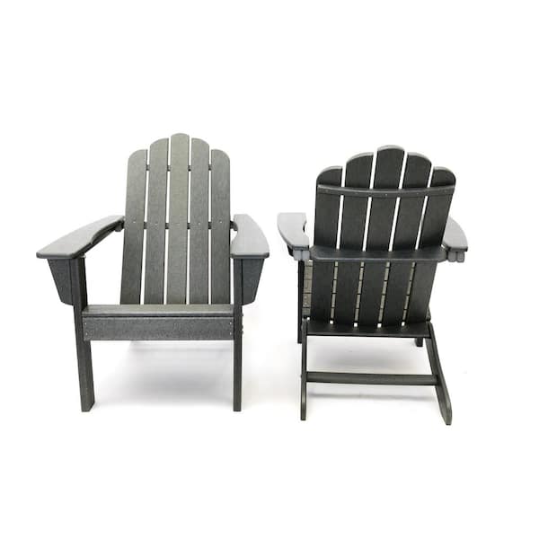 Luxeo Marina Gray Poly Plastic Outdoor Patio Adirondack Chair 2 Pack Lux 1519 Gry2 The Home Depot - Poly Plastic Patio Furniture