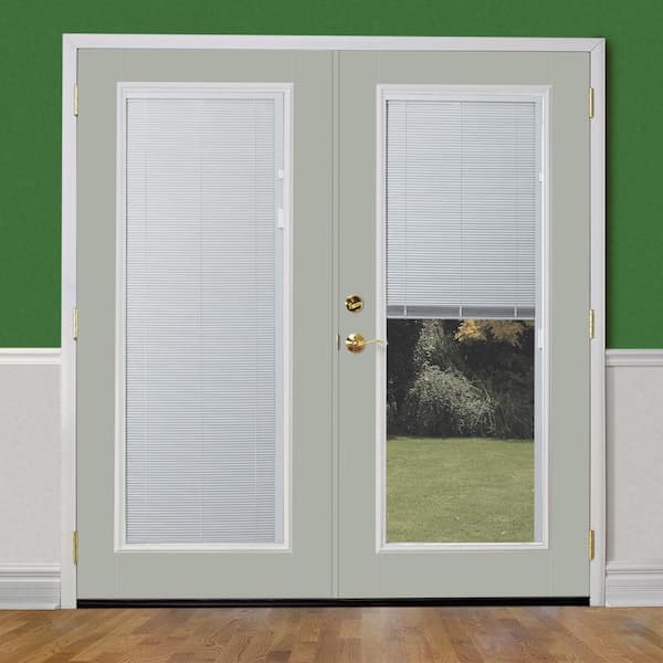 72 in. x 80 in. Silver Cloud Steel Prehung Right-Hand Inswing Mini Blind Patio Door in Vinyl Frame without Brickmold