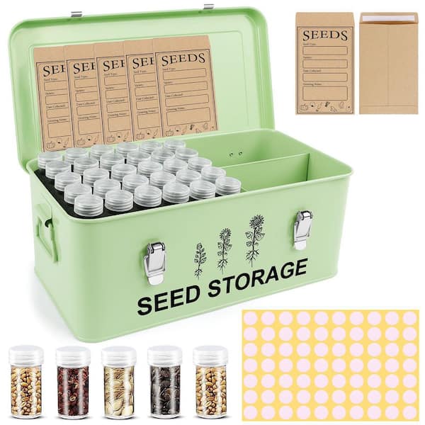 Outdoor Seed Storage Organizer with 60 Containers, 20 Envelopes, Safety Locks, 3 Compartments for Gardening