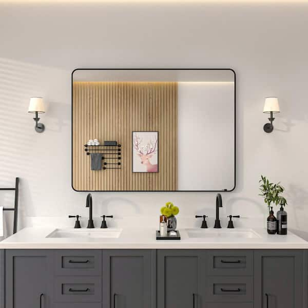 48 in. W x 36 in. H Rectangular Framed Wall Bathroom Vanity Mirror