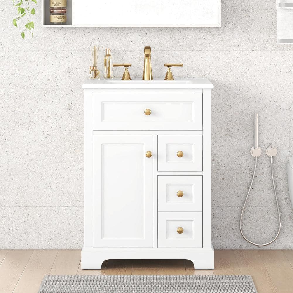 24 in.Single Sink White Freestanding Bathroom Vanity,White Ceramic Top,Soft-Close Door & Drawers,1 Flip Drawer price history on PriceWatchPro