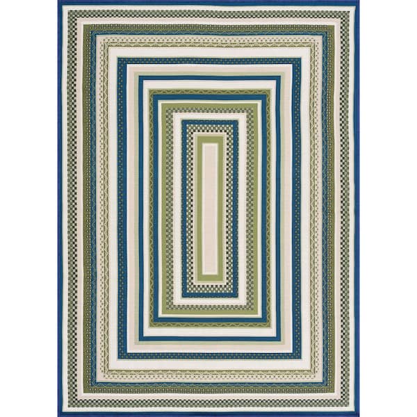 Stunning Green 8 ft. x 10 ft. Border Indoor/Outdoor Area Rug