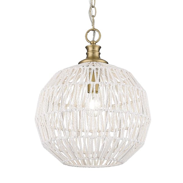 Golden Lighting - Florence 1-Light Brushed Champagne Bronze and Bleached White Raphia Rope Linear Pendant Light