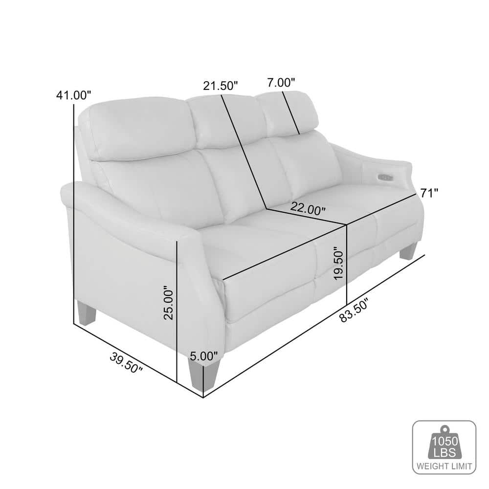 Felicity 84" Silver Faux Leather Reclining Sofa with USB Ports