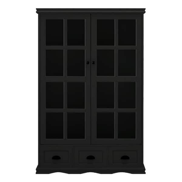 Unbranded Black Curio Display Storage Cabinet with Adjustable Shelf and Triple Drawers