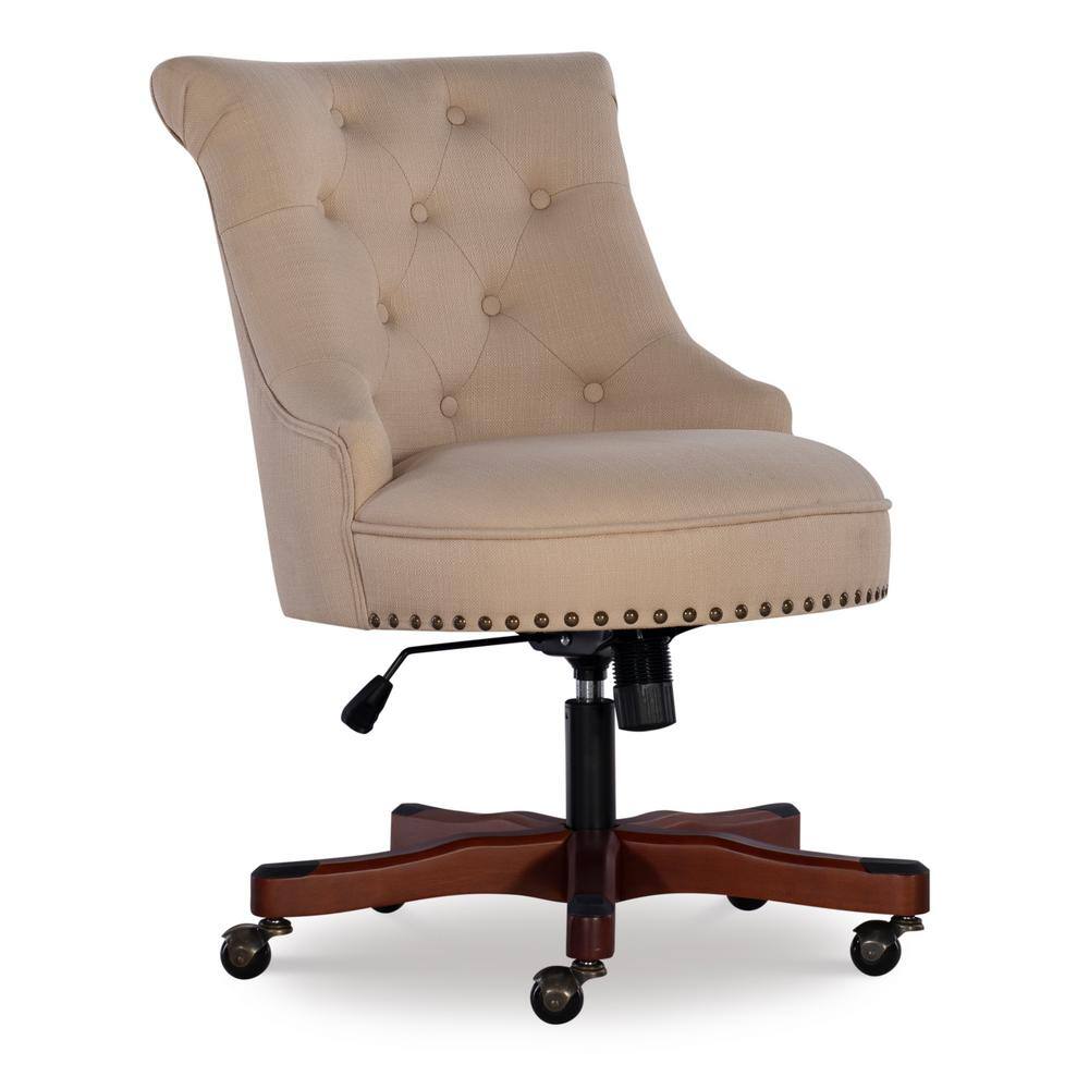 Linon Home Decor Sinclair Beige Office Chair with Brass Nail Heads and ...