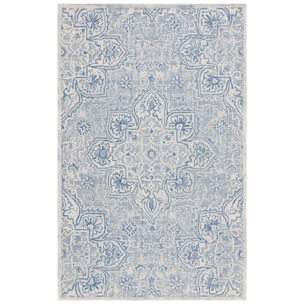 Trace 5 ft. x 8 ft. Blue/Ivory Ornate High-Low Area Rug