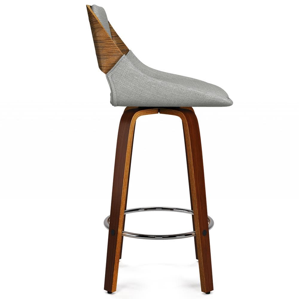 Carly Gray Upholstered Swivel Counter Stool with Walnut Back
