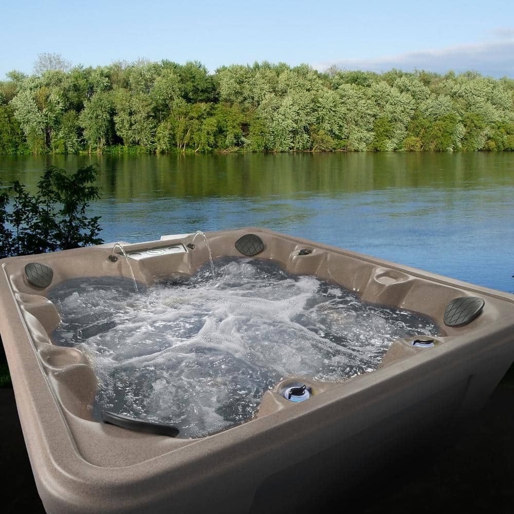Cobblestone and Brown Square 6-Person Polyethylene Hot Tub