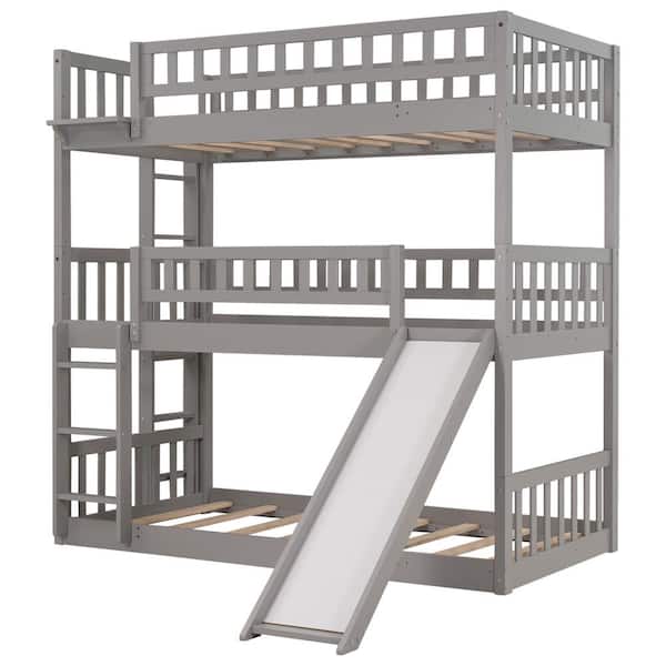Over Twin Separable Triple Bunk Bed, Detachable Slide For Bunk Bed