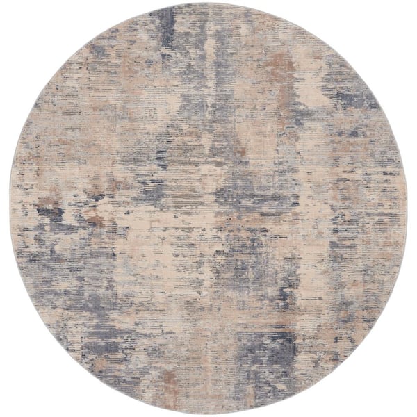 Nourison Rustic Textures Beige/Grey 5 ft. x 5 ft. Abstract Contemporary Round Area Rug