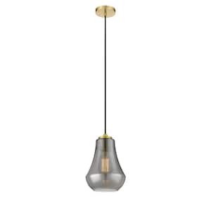 Fairfield 1-Light Satin Gold Shaded Pendant Light with Plated Smoke Glass Shade