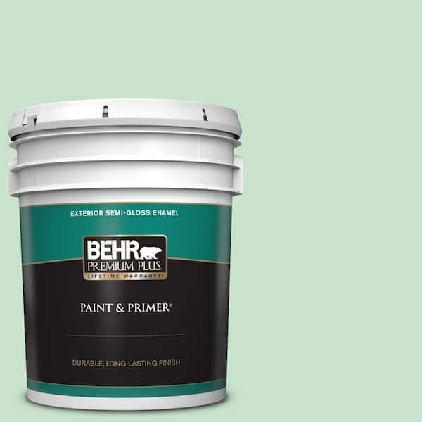 BEHR PREMIUM PLUS 5 gal. #M410-2 Wishful Green Semi-Gloss Enamel Exterior Paint & Primer