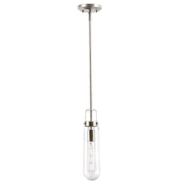Light Society Tahoe 1-Light Satin Nickel/Seeded Pendant with Glass Shade