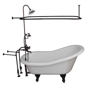 5 ft. Acrylic Ball and Claw Feet Slipper Tub in White with Oil Rubbed Bronze Accessories