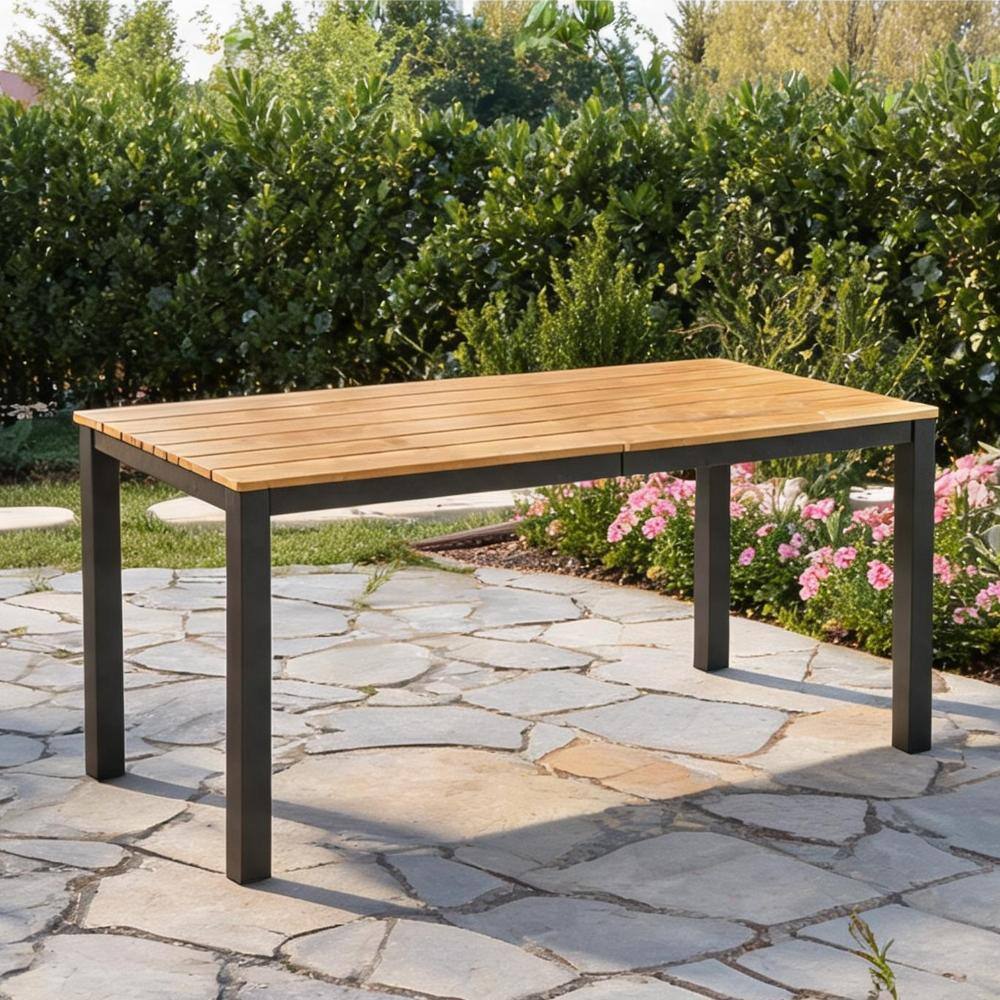 Acacia Wood and Metal Rectangular Outdoor Dining Table Seats 4 Deep Black Finish Farmhouse Style for Patio or Garden price history on PriceWatchPro