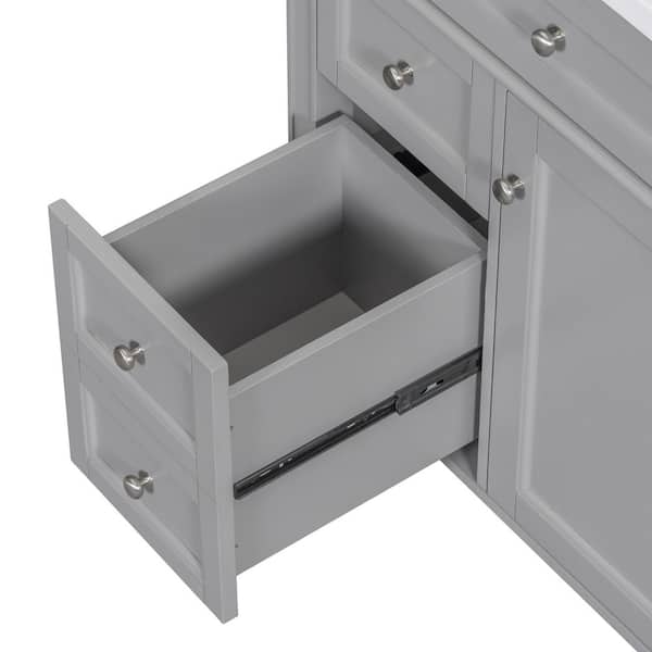 30 in. W Single Sink Grey Bath Vanity Bathroom Storage Cabinet with White Ceramic Top Sink and 2 Drawers Unassembled