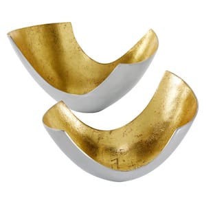 Gold Aluminum Decorative Bowl with Gold Interior (Set of 2)