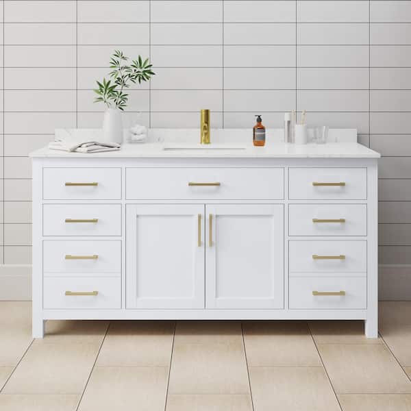 Wyndham Collection Beckett 66 in. W x 22 in. D Single Bath Vanity in White with Cultured Marble Vanity Top in White with White Basin