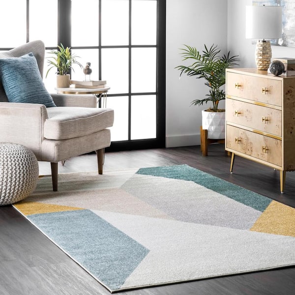 Prisms Modern Abstract Light Grey 6 ft. 7 in. x 9 ft. Area Rug