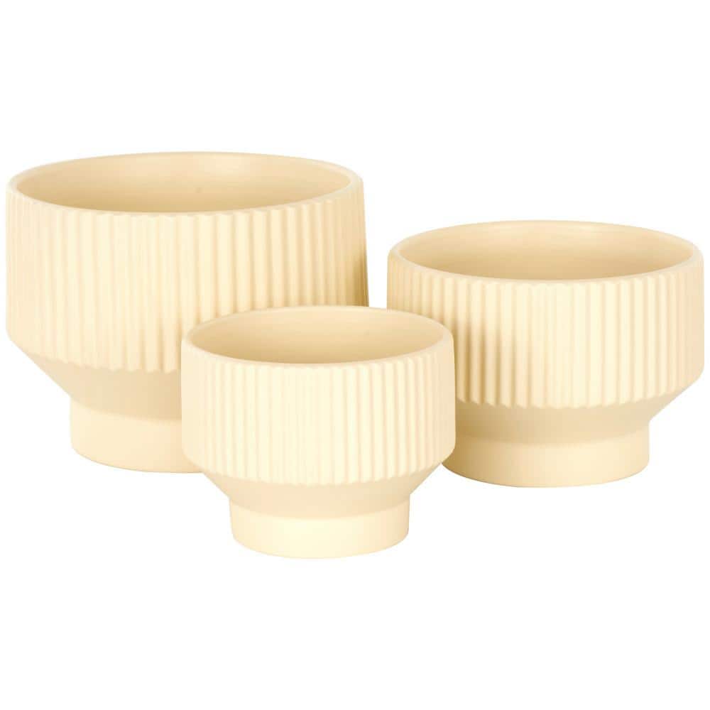 Cream Ceramic Round Planter Set of 3