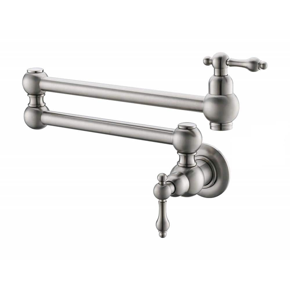 Modern Brass Wall Mounted Pot Filler Faucet With Double Joint Swing Arms And Dual Handles In 0718