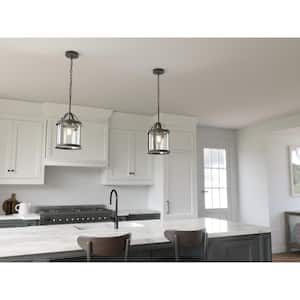 Farona 10.5 in. 1-Light Black Farmhouse Shaded Kitchen Pendant Hanging Light with Clear Glass