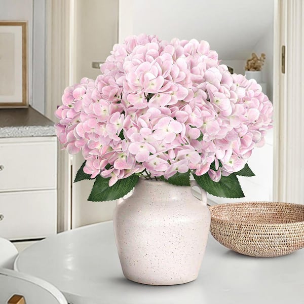 LIVING LUXURY 18 in. Light Pink Natural Touch Artificial Hydrangea