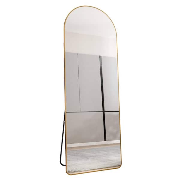 Unbranded 23 in. W x 65 in. H Arched Aluminum Framed Floor Wall Mounted Bathroom Vanity Mirror in Golden