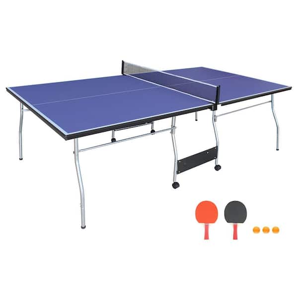 8 ft. Mid-Size Foldable Table Tennis Table Ping Pong Table Set with Net, 2 Paddles and 3 Balls for Indoor Outdoor